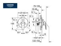 MEDIDAS MONOMANDO BAÑO-DUCHA EMPOTRADO BAUEDGE GROHE